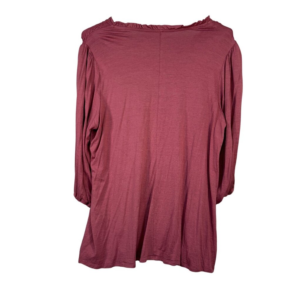 Lane Bryant Womens Ruffled Swing Tee 18/20 3/4 Sleeve Smocked Details Rose Pink - Picture 4 of 4